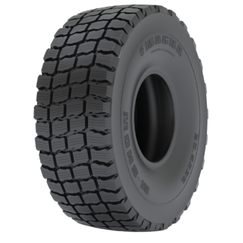 Magna M-SNOW earthmoving tyre for Wheel Loaders, Scrapers, and Dozers, featuring a winter compound for enhanced traction on snow, ice, and mud.